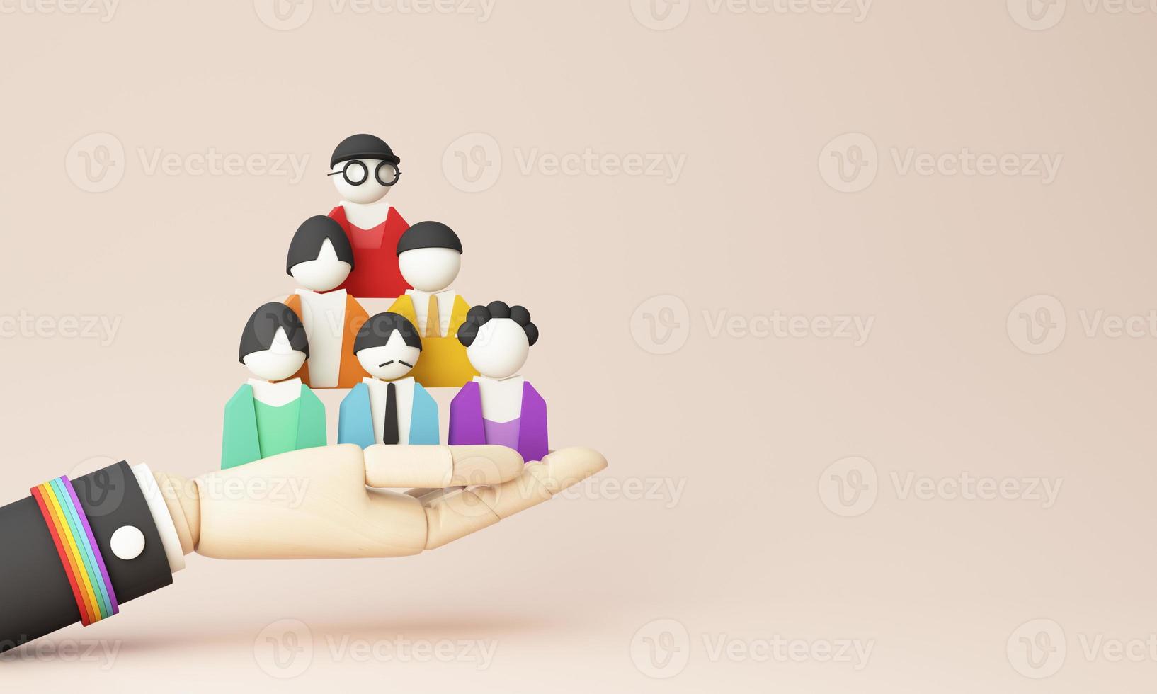Hands holding, LGBTQ people isolated. cartoon character with globe. Concept of homosexual, gay community, tolerant LGBTQ society. Lesbians and gays as representatives of LGBT people. -3d render photo