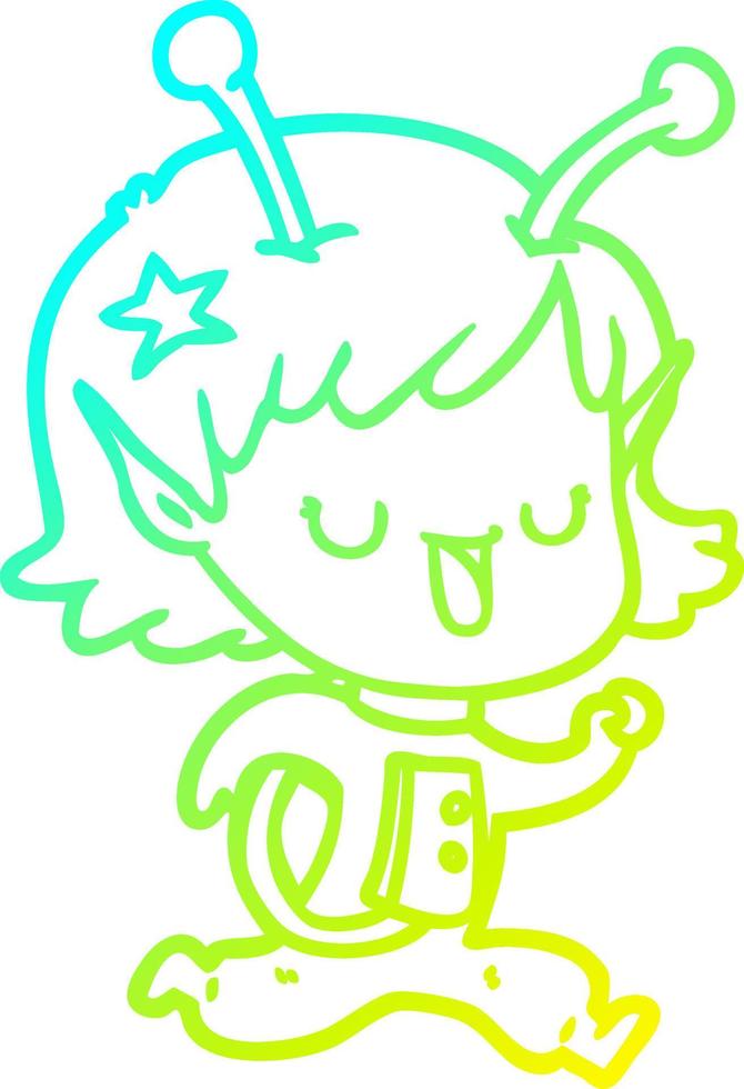 cold gradient line drawing happy alien girl cartoon vector