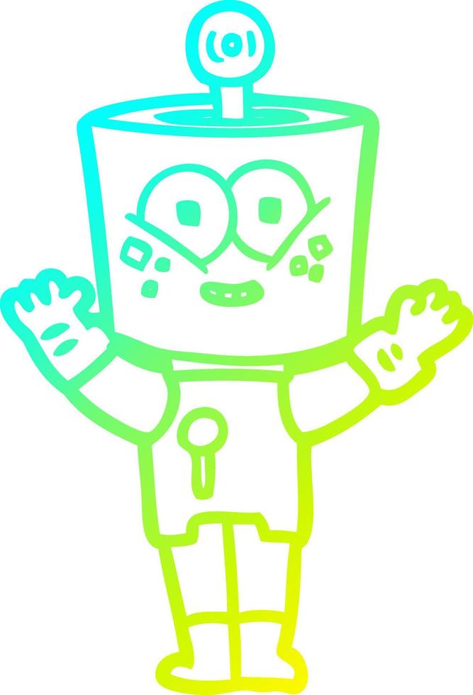 cold gradient line drawing happy cartoon robot vector