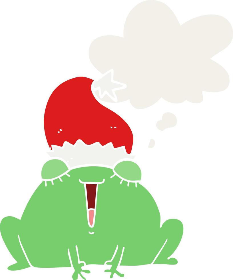 cute cartoon christmas frog and thought bubble in retro style vector