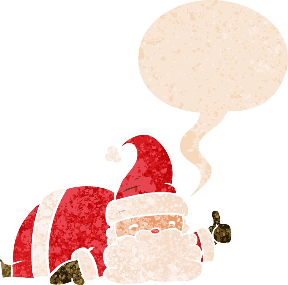 cartoon sleepy santa and speech bubble in retro textured style vector