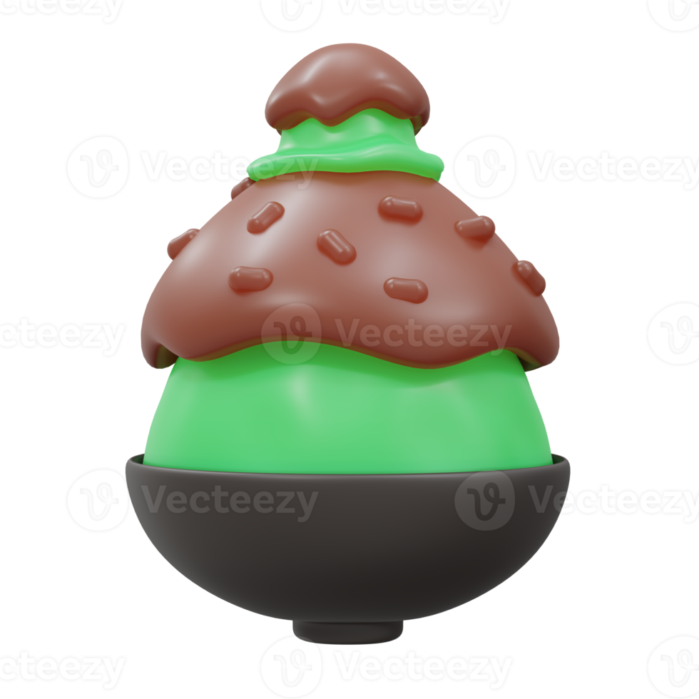 Bingsu Green Tea with Red Bean 3d render png