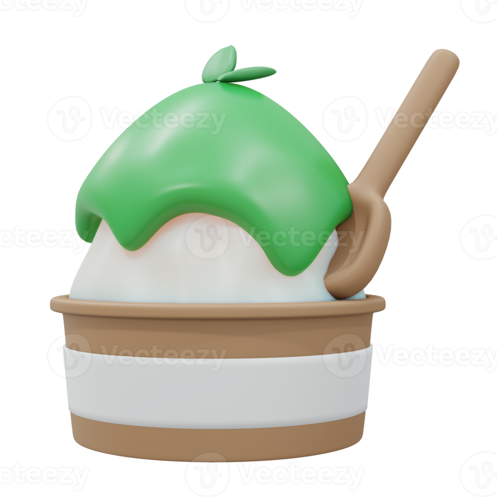 Rendering 3D per andare tazza di latte con tè verde gelato gelato soft ice isolato su bianco. rendering 3D in stile cartone animato. png