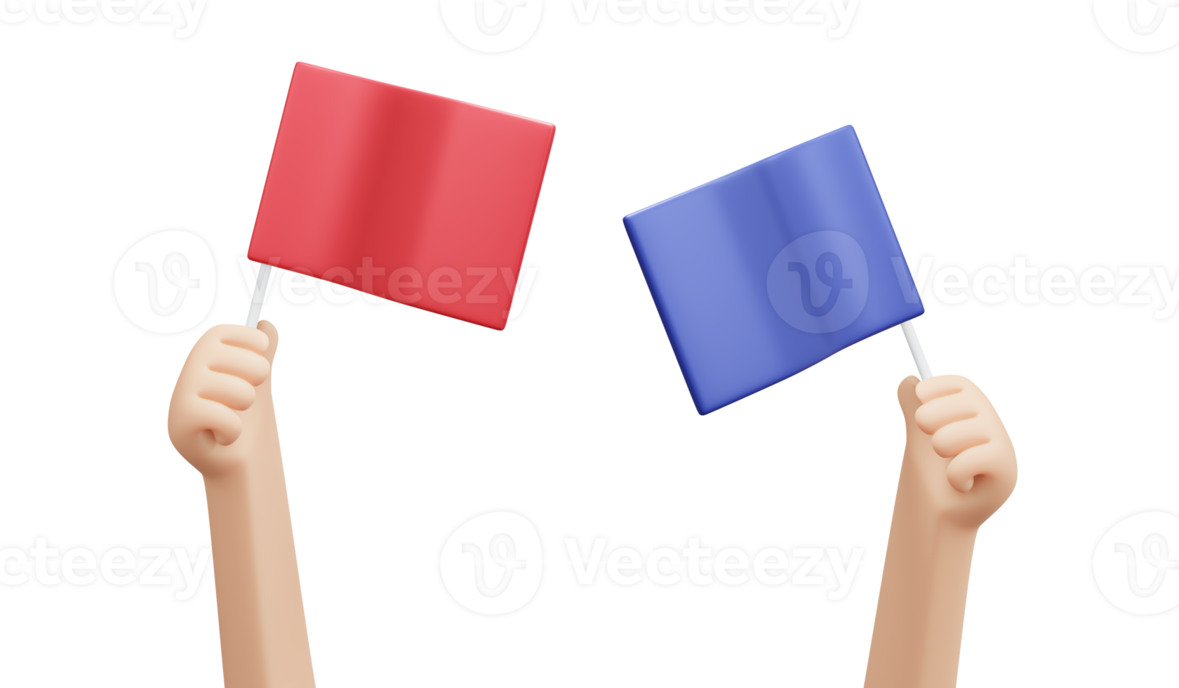 3D Rendering of Hand holding red and blue flag isolated on background png