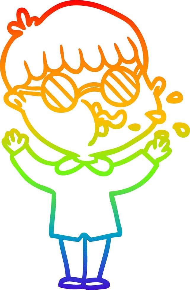 rainbow gradient line drawing cartoon boy wearing spectacles vector