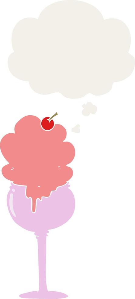 cartoon ice cream desert and thought bubble in retro style vector