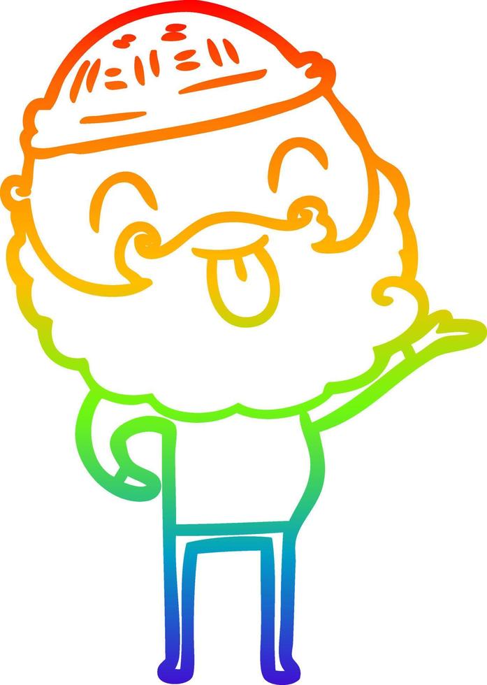 rainbow gradient line drawing man with beard sticking out tongue vector
