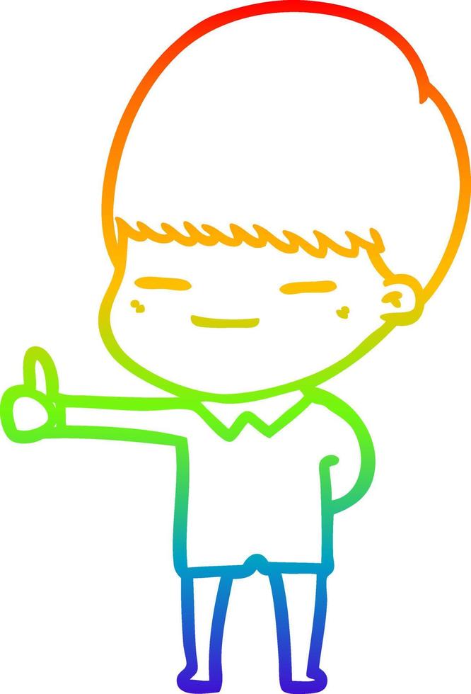 rainbow gradient line drawing cartoon smug boy vector