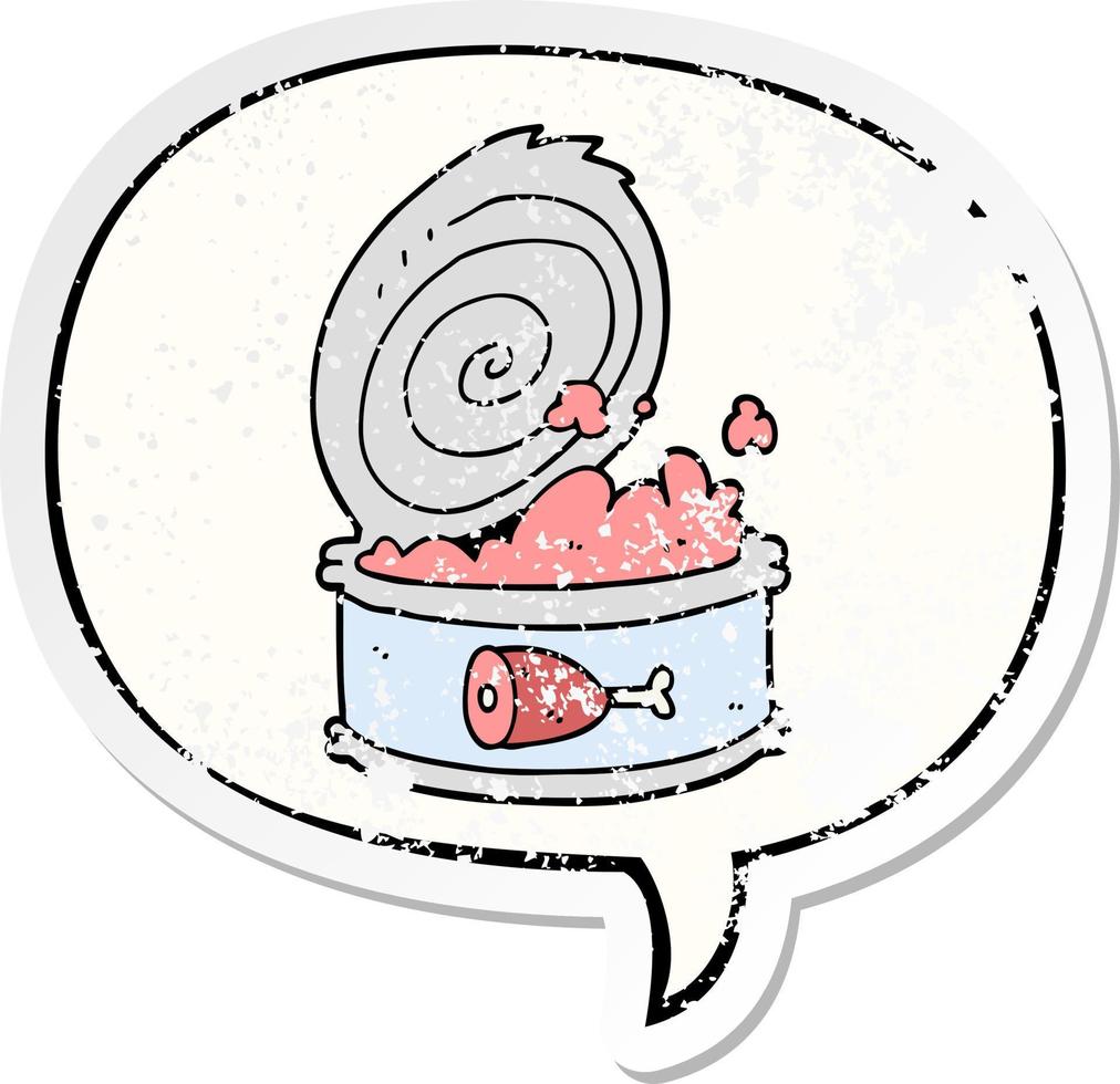 cartoon canned food and speech bubble distressed sticker vector