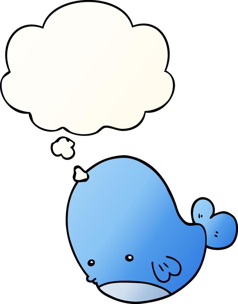 cartoon whale and thought bubble in smooth gradient style vector