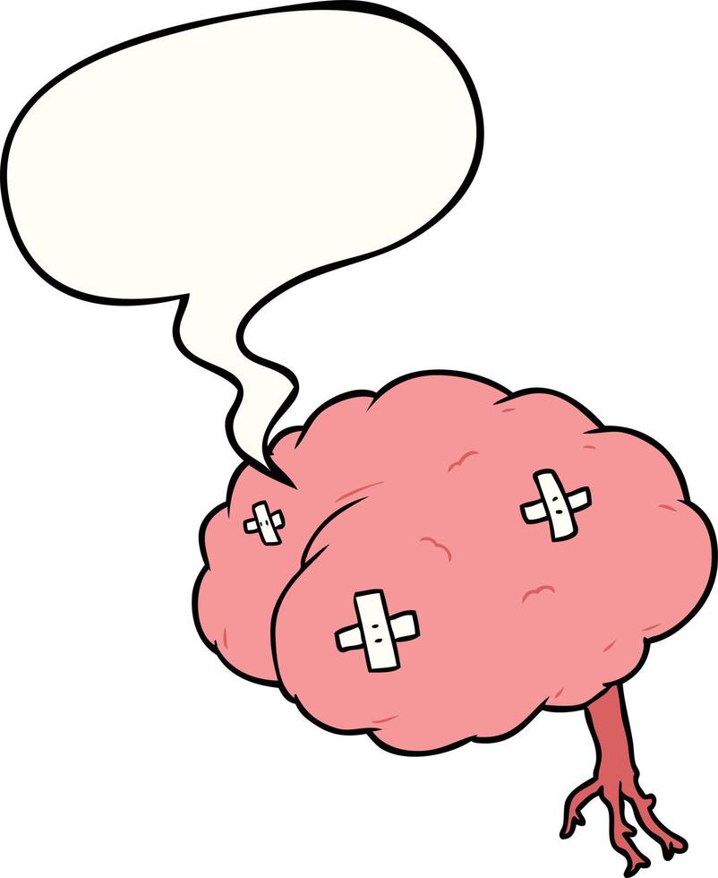 cartoon injured brain and speech bubble vector