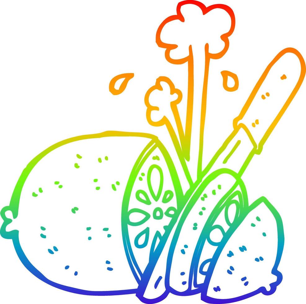 rainbow gradient line drawing cartoon sliced lemon vector