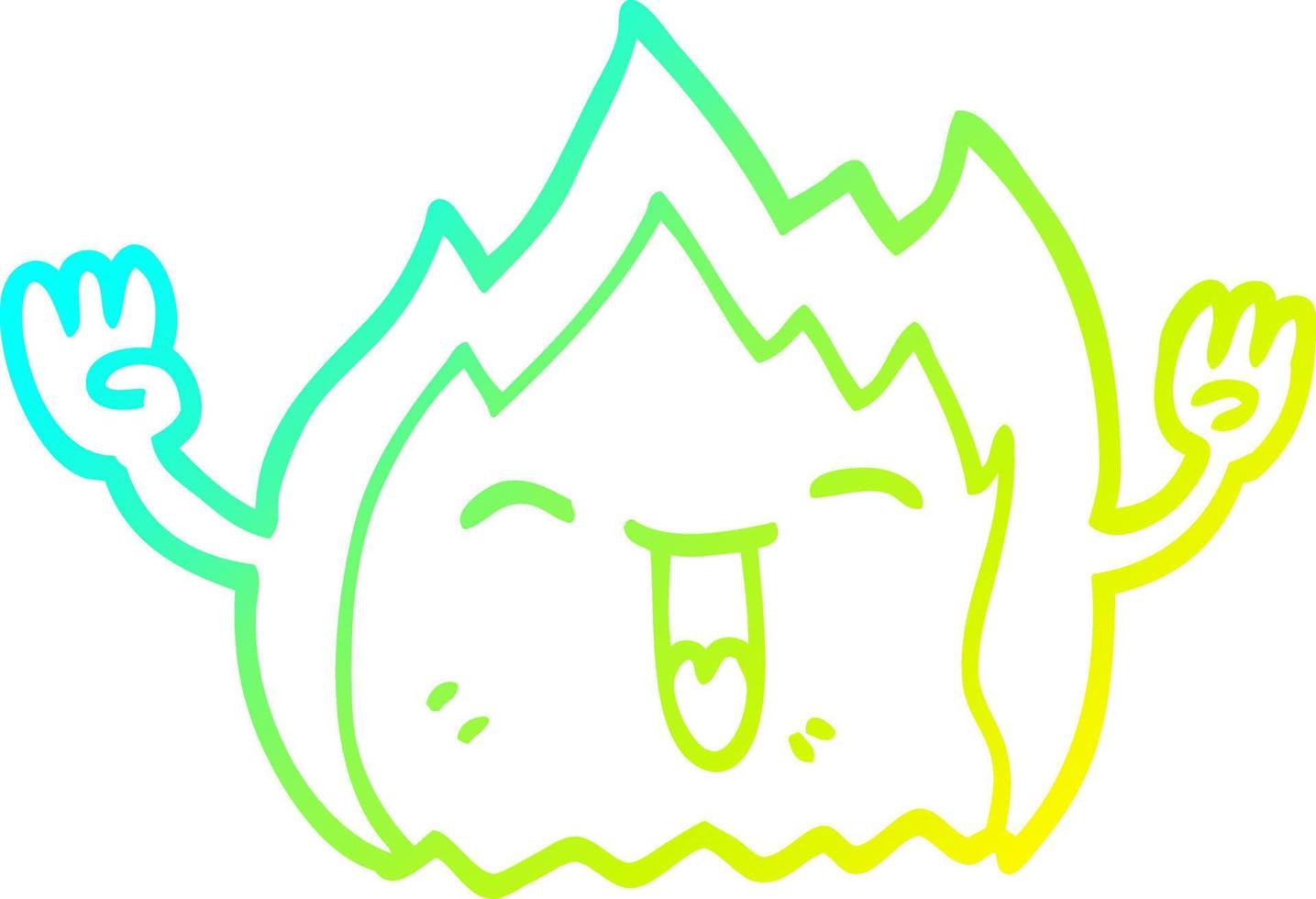 cold gradient line drawing cartoon happy red flame vector
