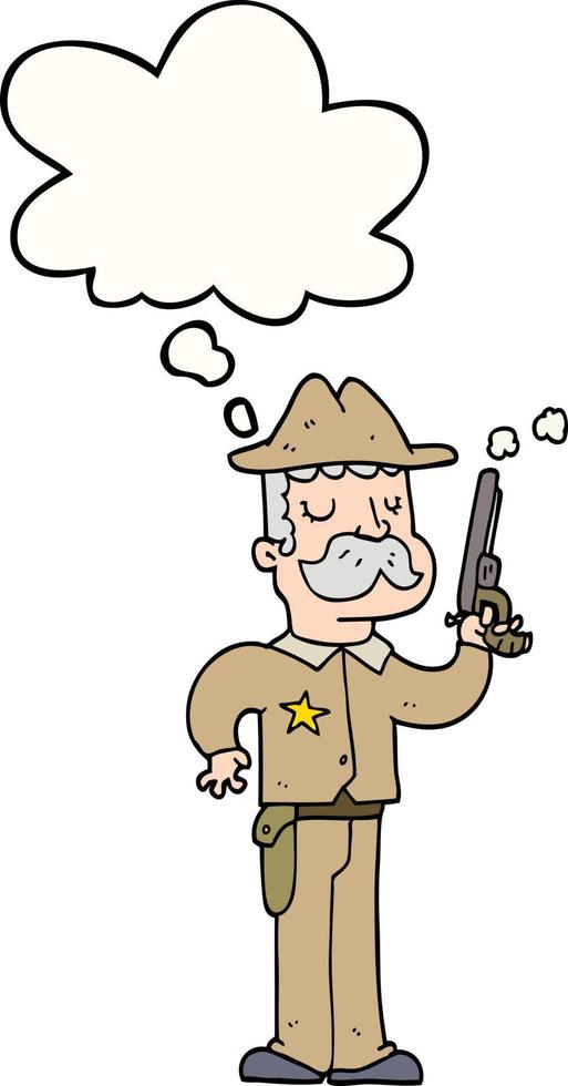 sheriff de dibujos animados y burbuja de pensamiento vector