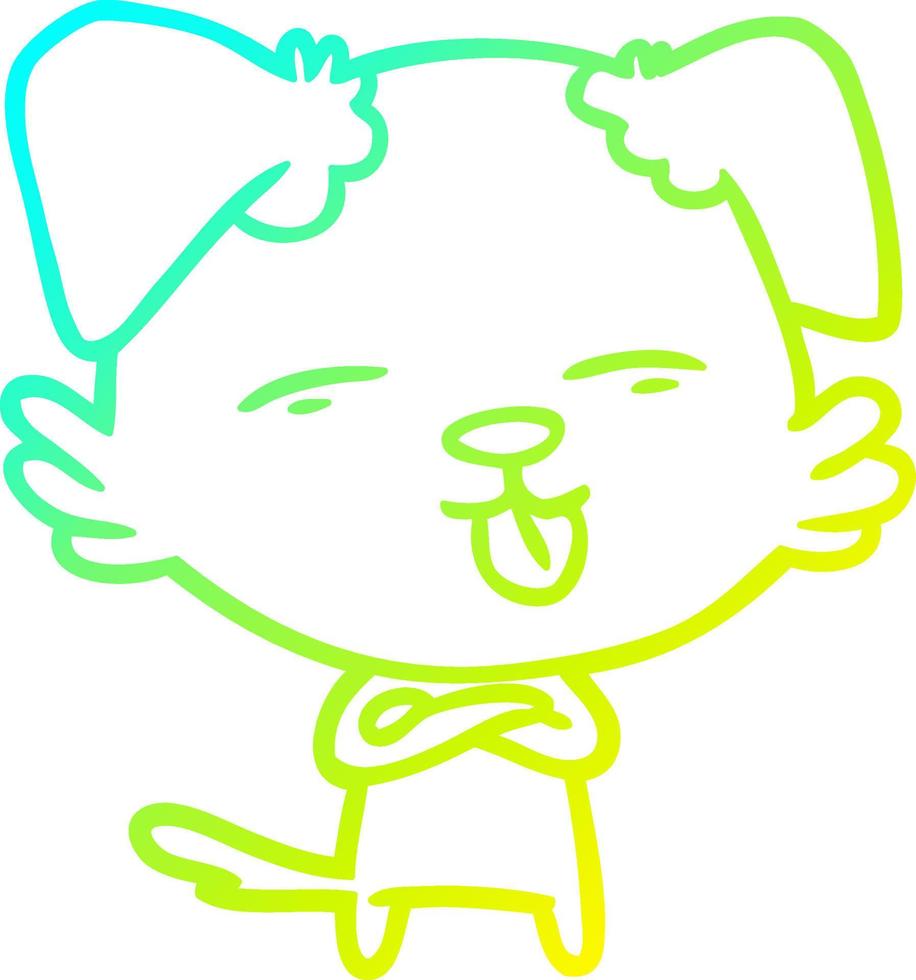 cold gradient line drawing cartoon dog sticking out tongue vector