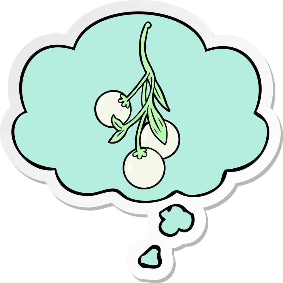 cartoon mistletoe and thought bubble as a printed sticker vector