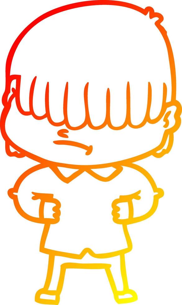 warm gradient line drawing cartoon boy with untidy hair vector