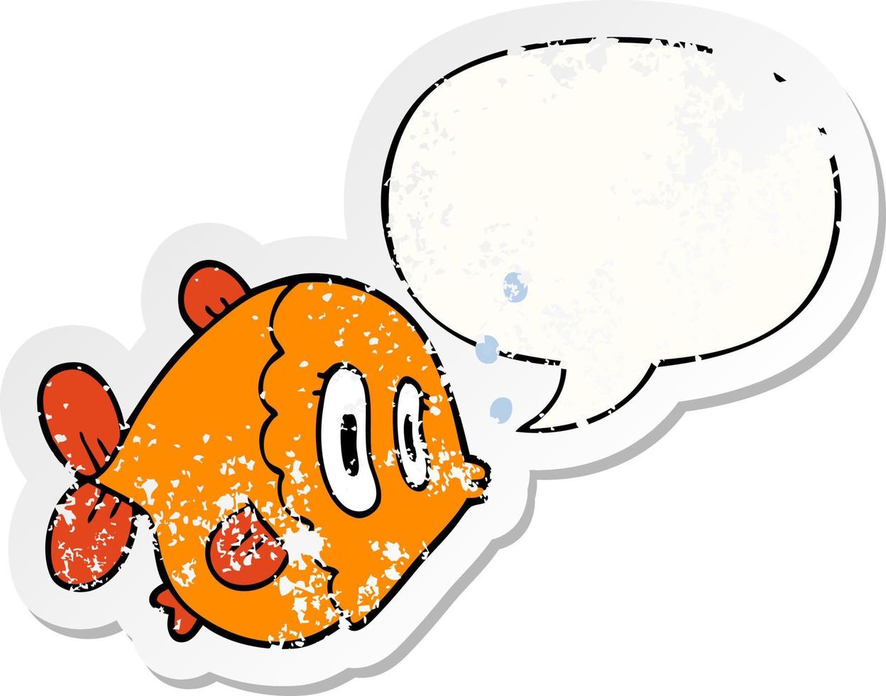 cartoon fish and speech bubble distressed sticker vector