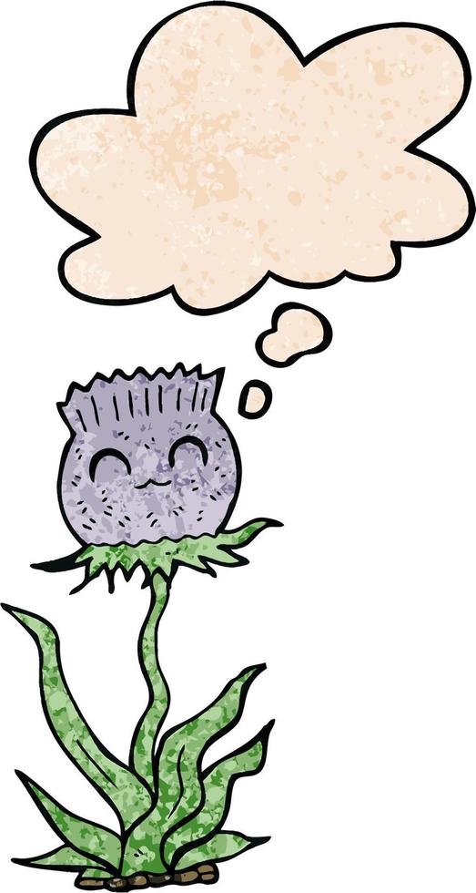 cartoon thistle and thought bubble in grunge texture pattern style vector