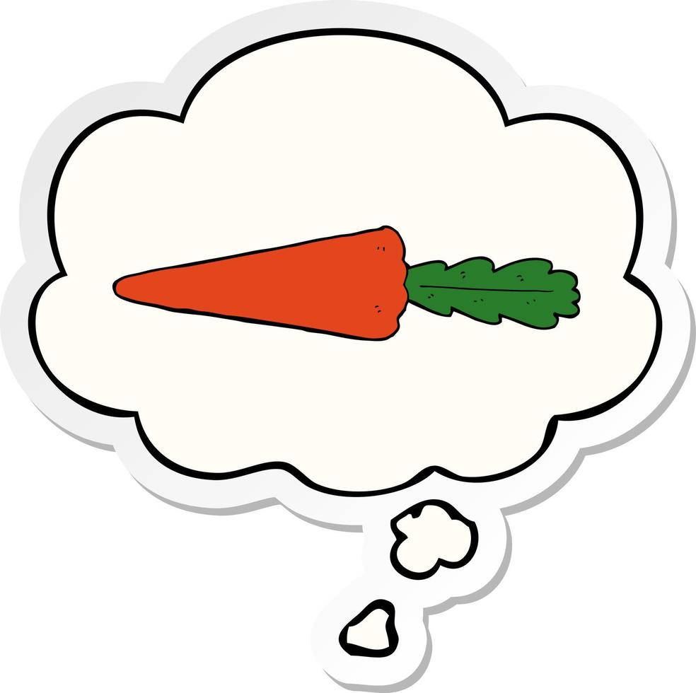 cartoon carrot and thought bubble as a printed sticker vector