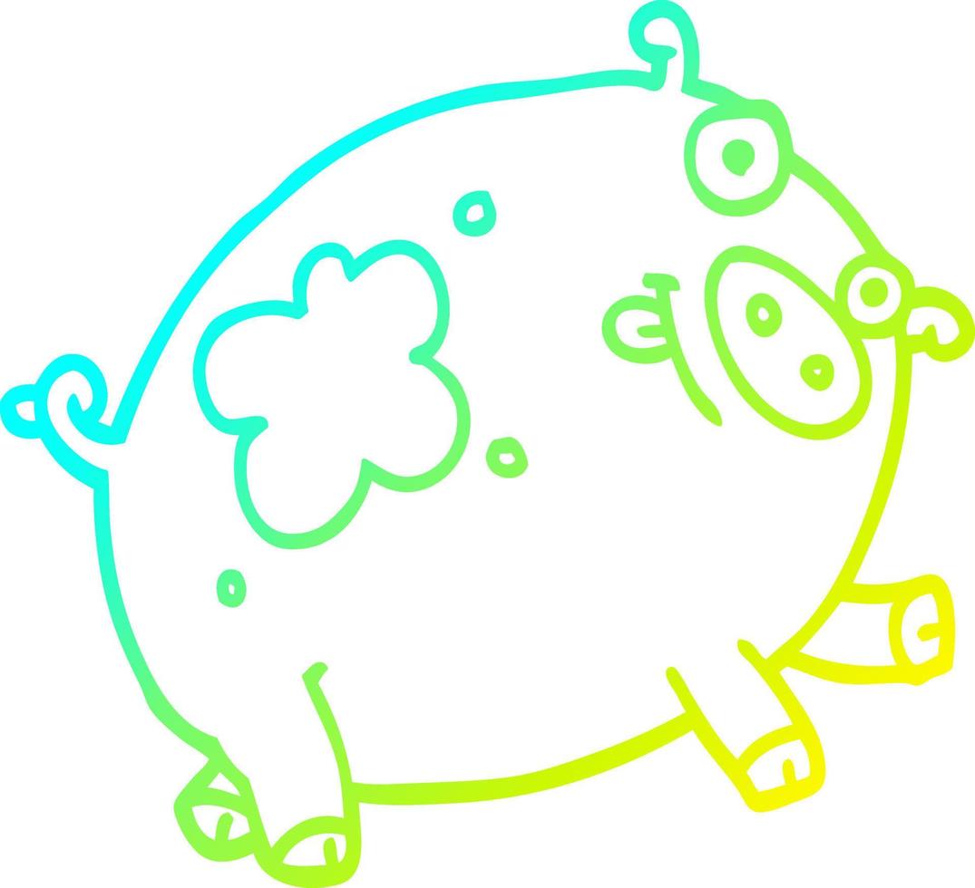 cold gradient line drawing cartoon pig vector