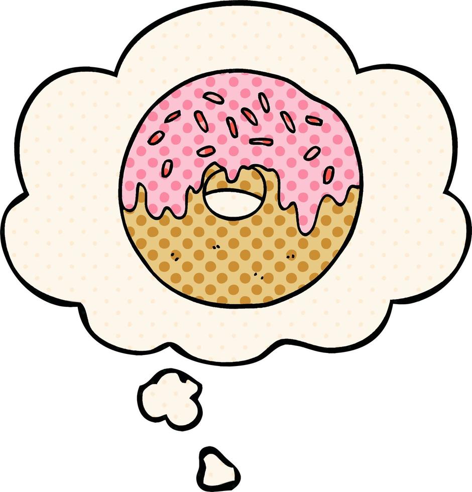 cartoon donut and thought bubble in comic book style vector