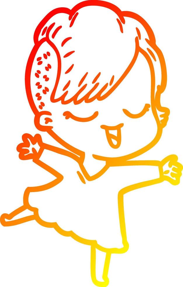 warm gradient line drawing happy cartoon girl dancing vector