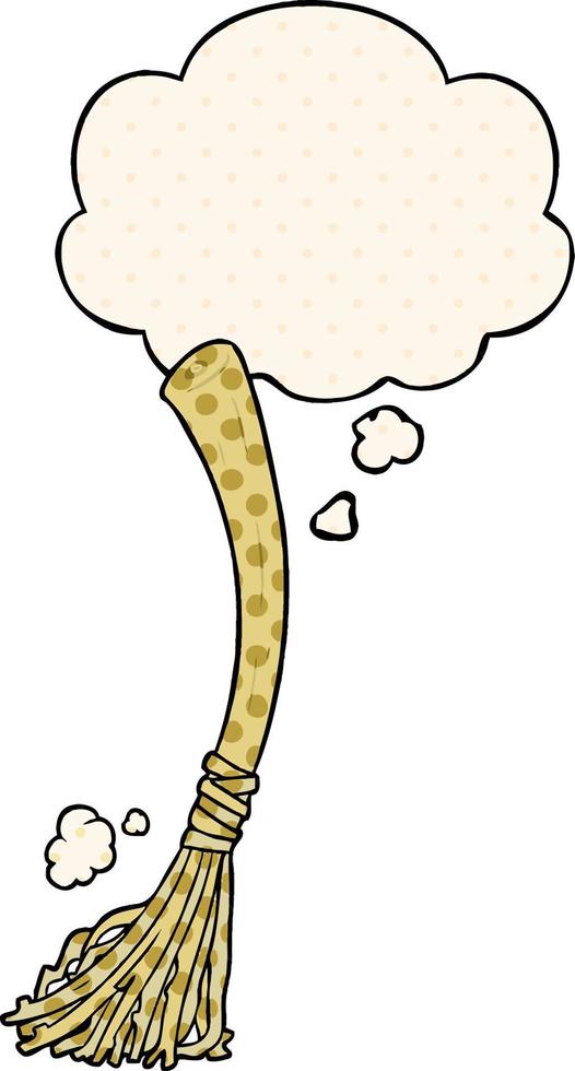 cartoon magic broom and thought bubble in comic book style vector