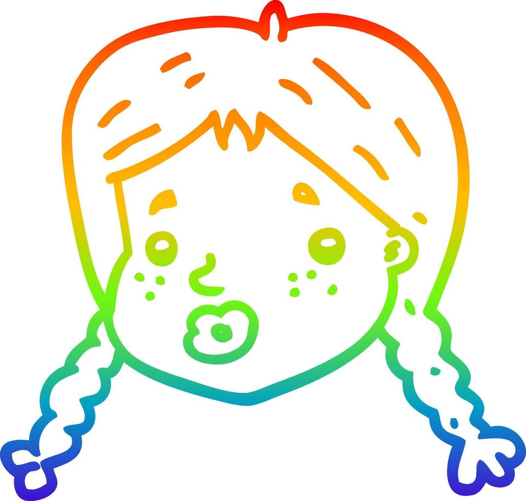 rainbow gradient line drawing cartoon girls face vector