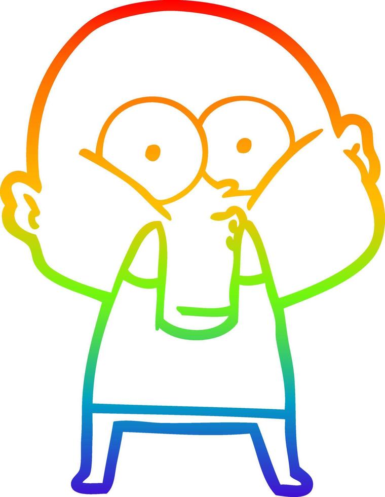dibujo de línea de gradiente de arco iris hombre calvo de dibujos animados mirando fijamente vector