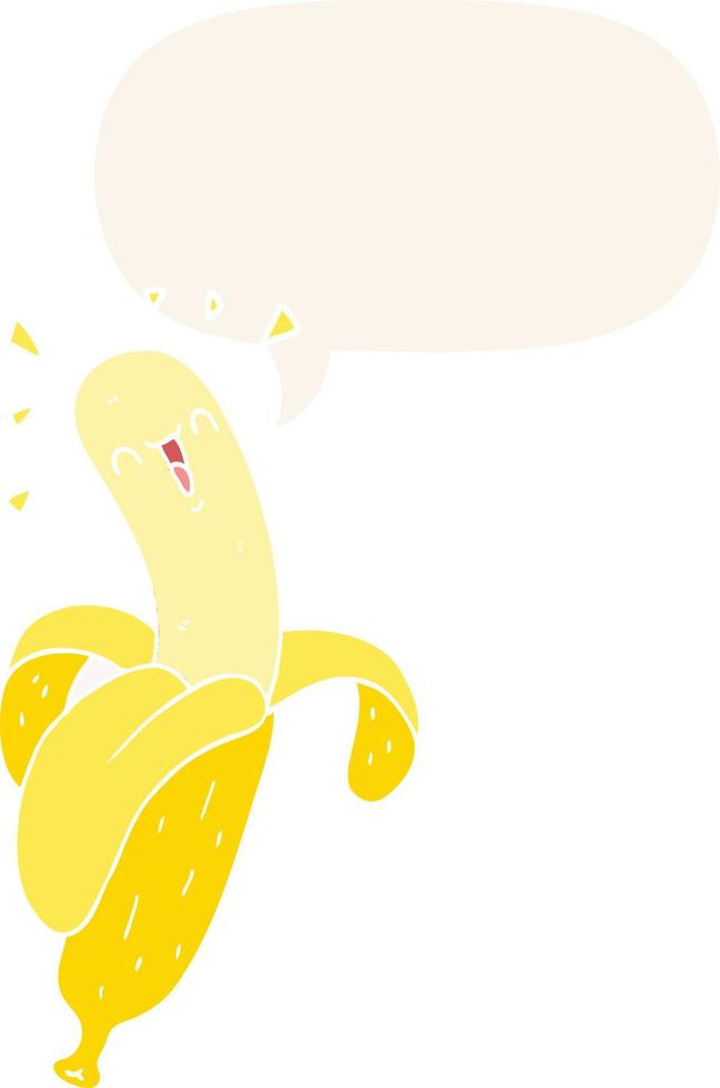 cartoon banana and speech bubble in retro style vector