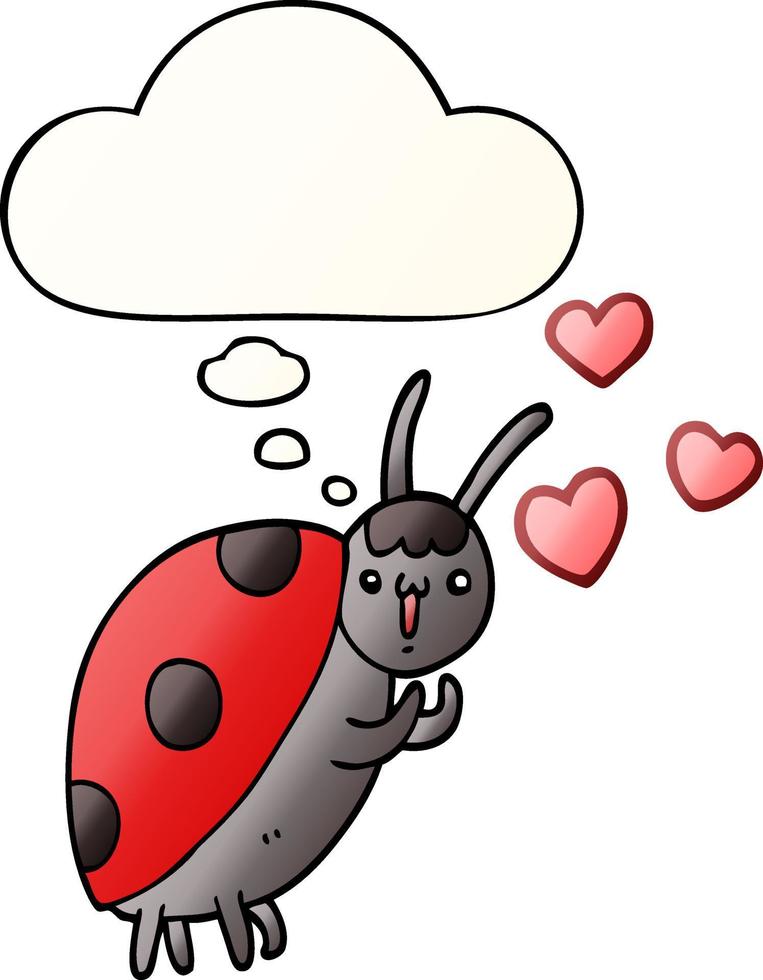 cute cartoon ladybug in love and thought bubble in smooth gradient style vector