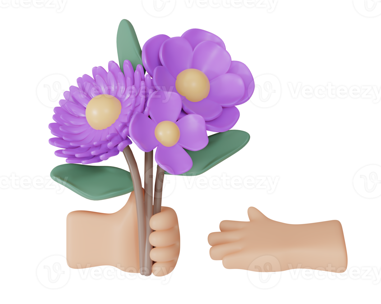 Hand holding flower purple 3d render png
