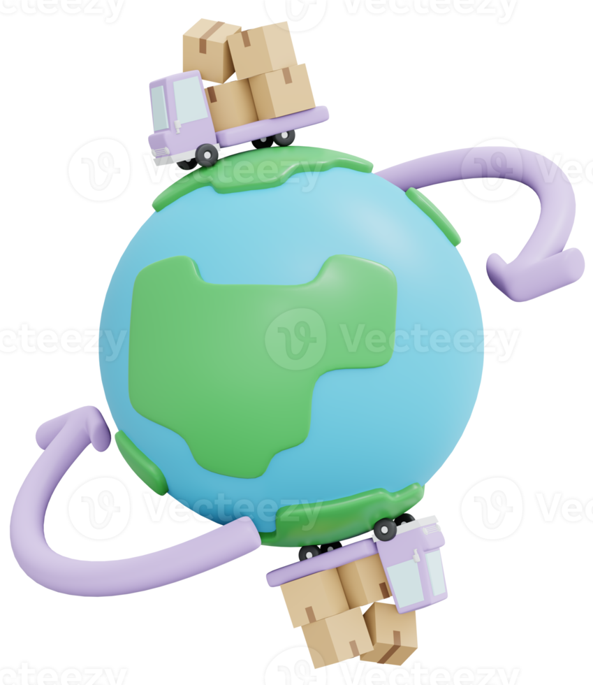 renderização 3d de negócios de transporte de ícone em todo o mundo isolado no fundo png