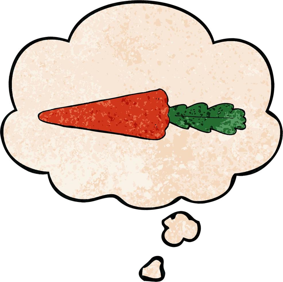 cartoon carrot and thought bubble in grunge texture pattern style vector