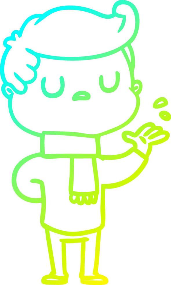 cold gradient line drawing cartoon aloof man vector