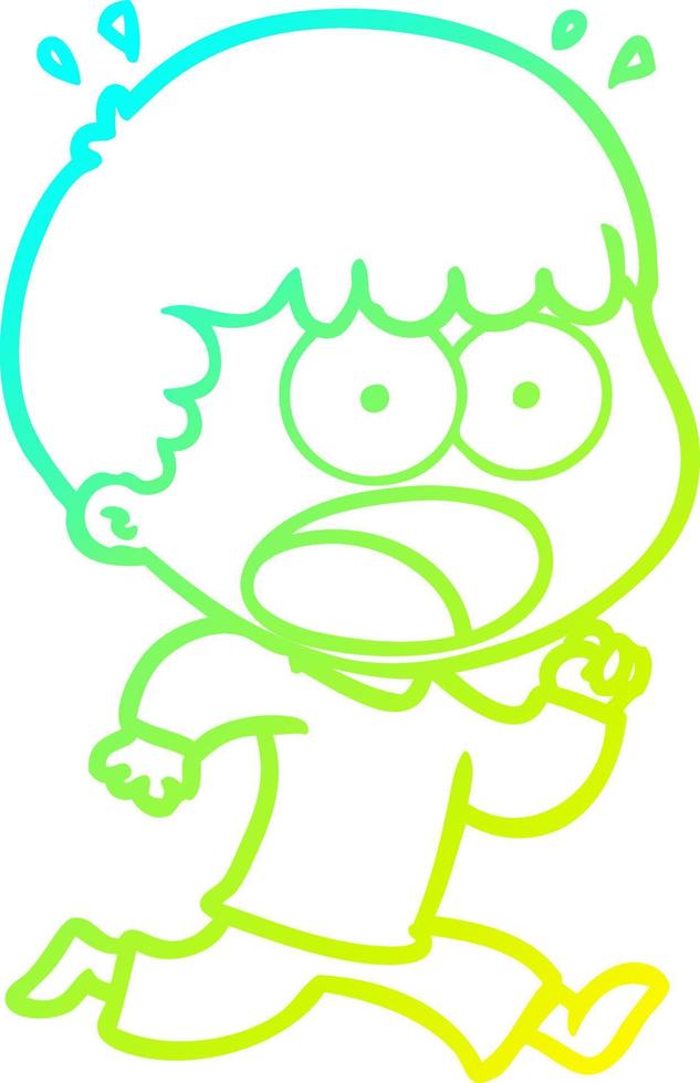cold gradient line drawing cartoon shocked man running away vector