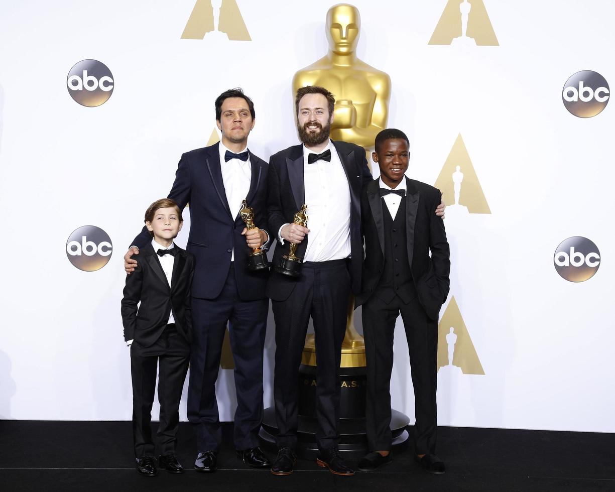 LOS ANGELES, FEB 28 - Jacob Tremblay, Shan Christopher Ogilvie, Benjamin Cleary Abraham Attah at the 88th Annual Academy Awards, Press Room at the Dolby Theater on February 28, 2016 in Los Angeles, CA photo