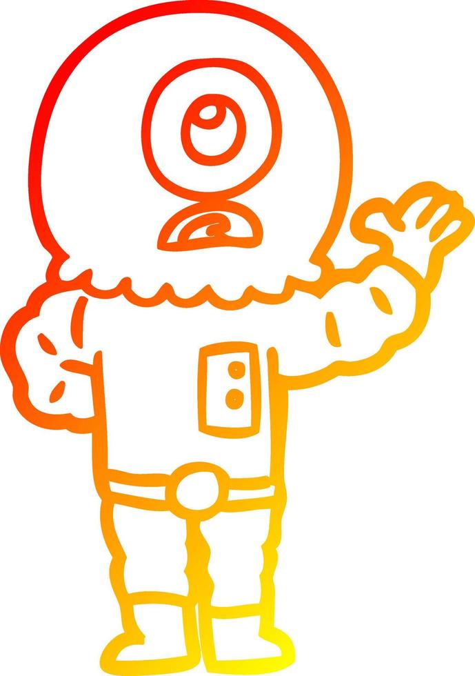 warm gradient line drawing cartoon cyclops alien spaceman vector