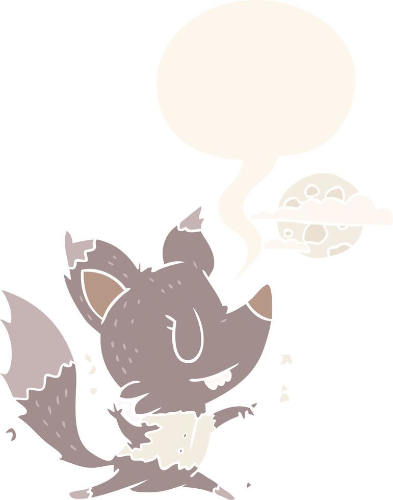 cartoon halloween werewolf changing in moonlight and speech bubble in retro style vector