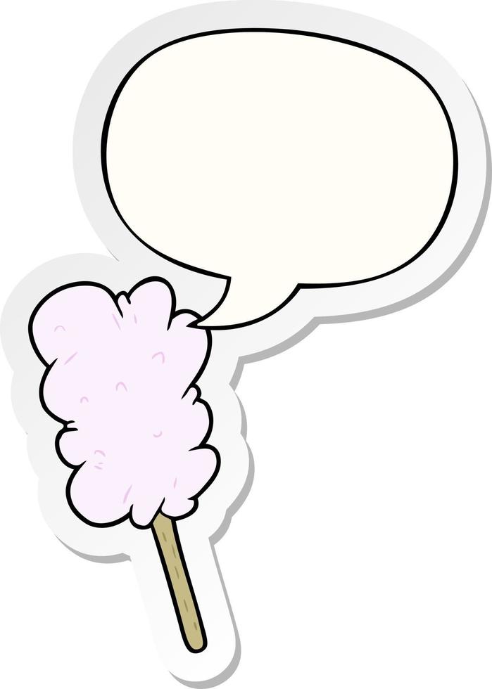 cartoon candy floss on stick and speech bubble sticker vector