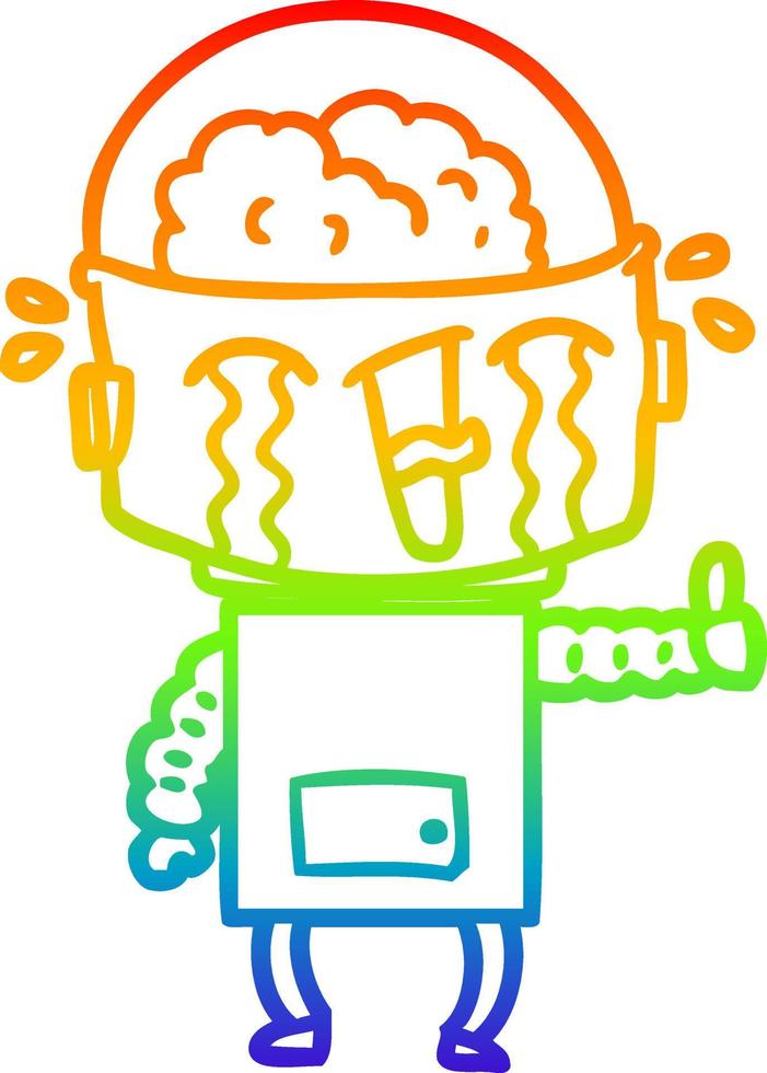 rainbow gradient line drawing cartoon crying robot making gesture vector