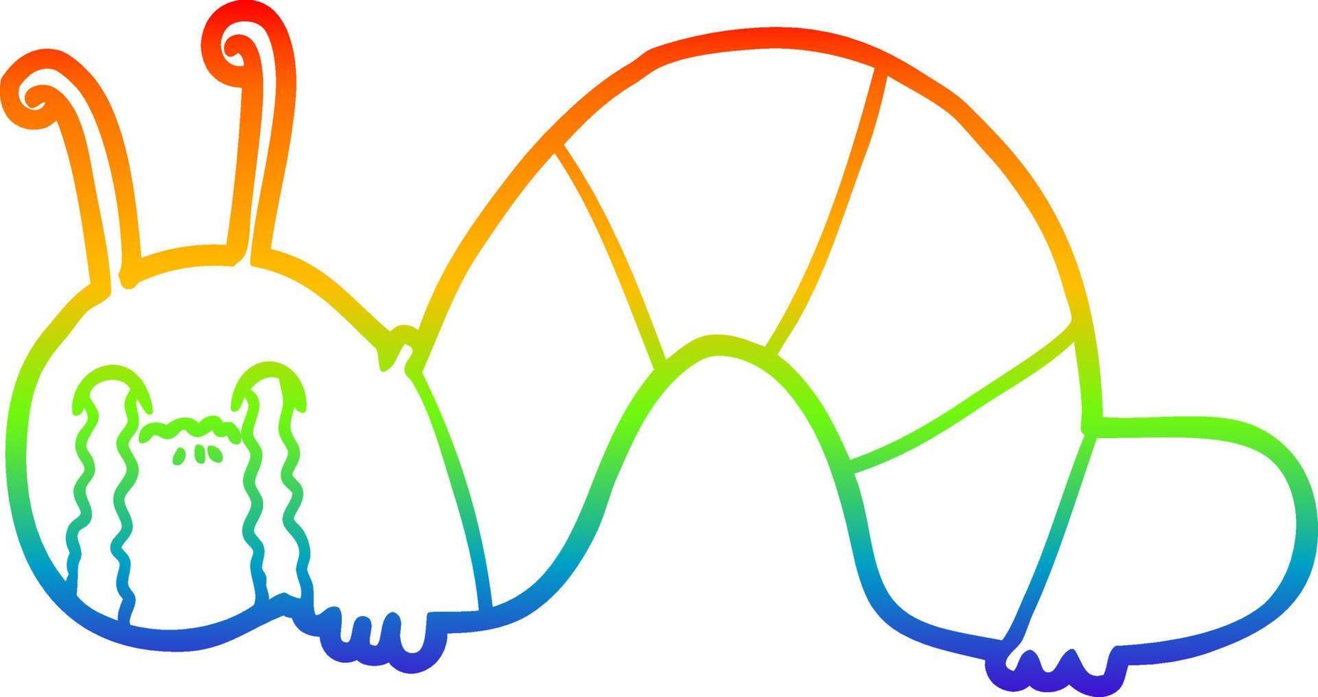 rainbow gradient line drawing cartoon caterpillar obsessing over his regrets vector