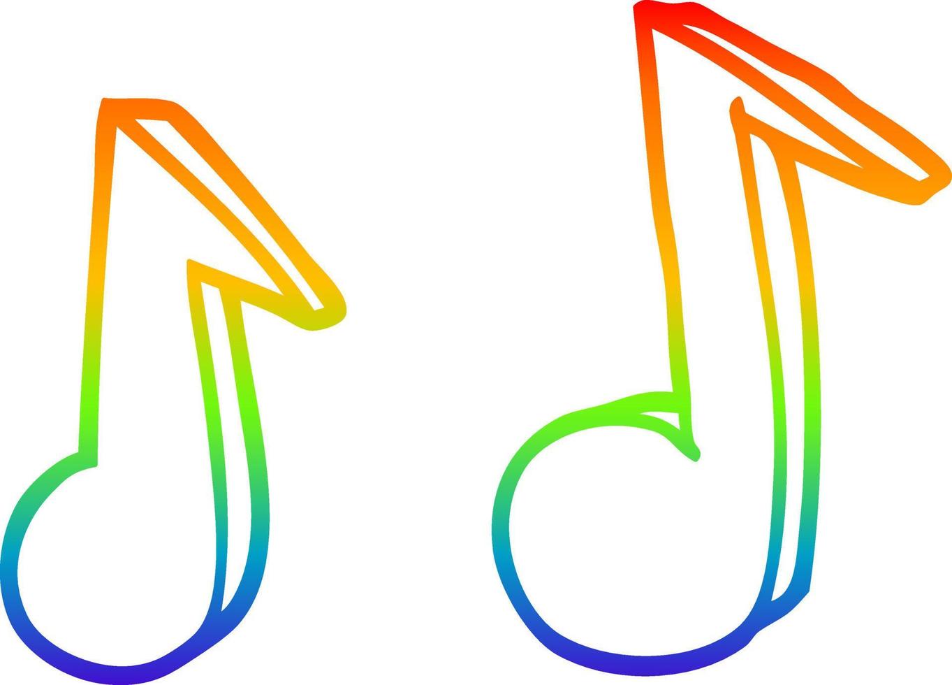 rainbow gradient line drawing cartoon musical notes vector