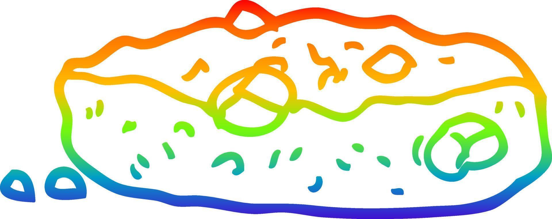 rainbow gradient line drawing cartoon choclate chip cookie vector