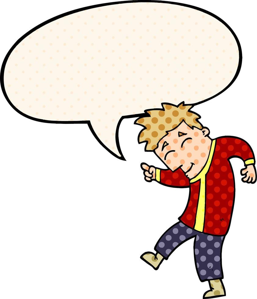 cartoon dancing man and speech bubble in comic book style vector
