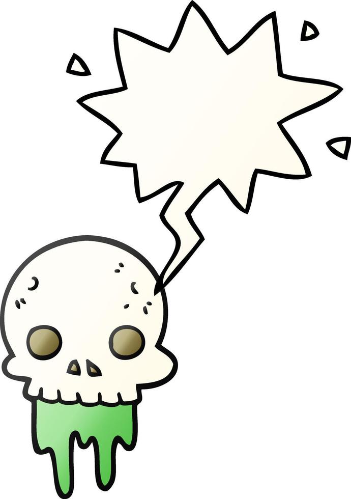 cartoon spooky halloween skull and speech bubble in smooth gradient style vector