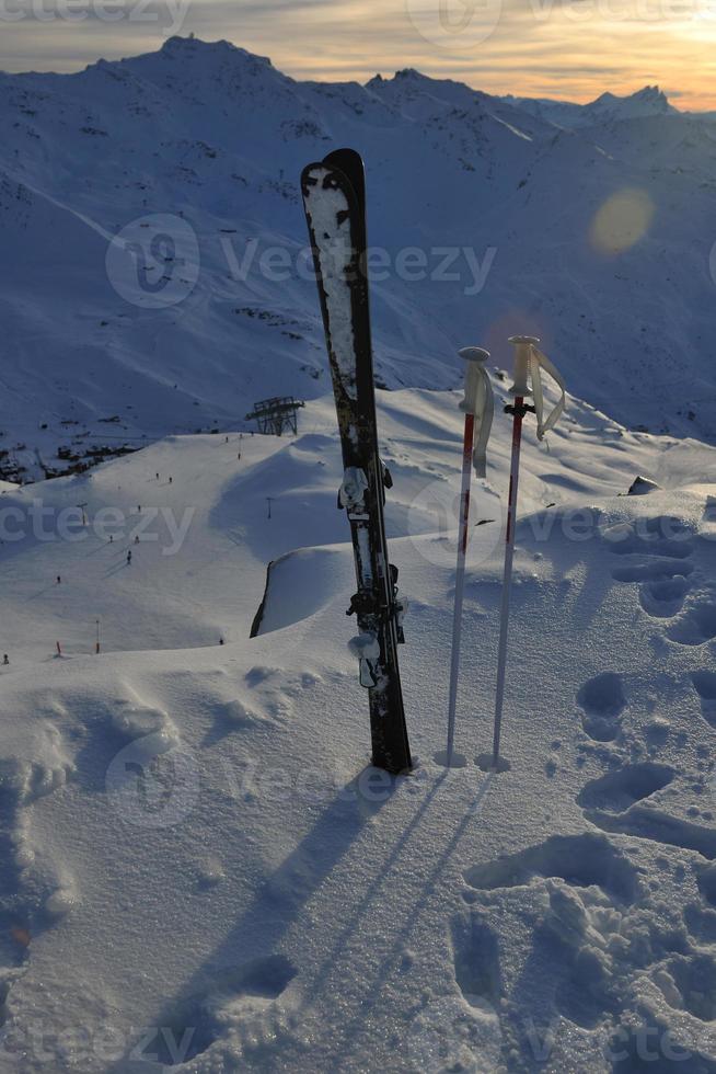 mountain snow ski sunset photo