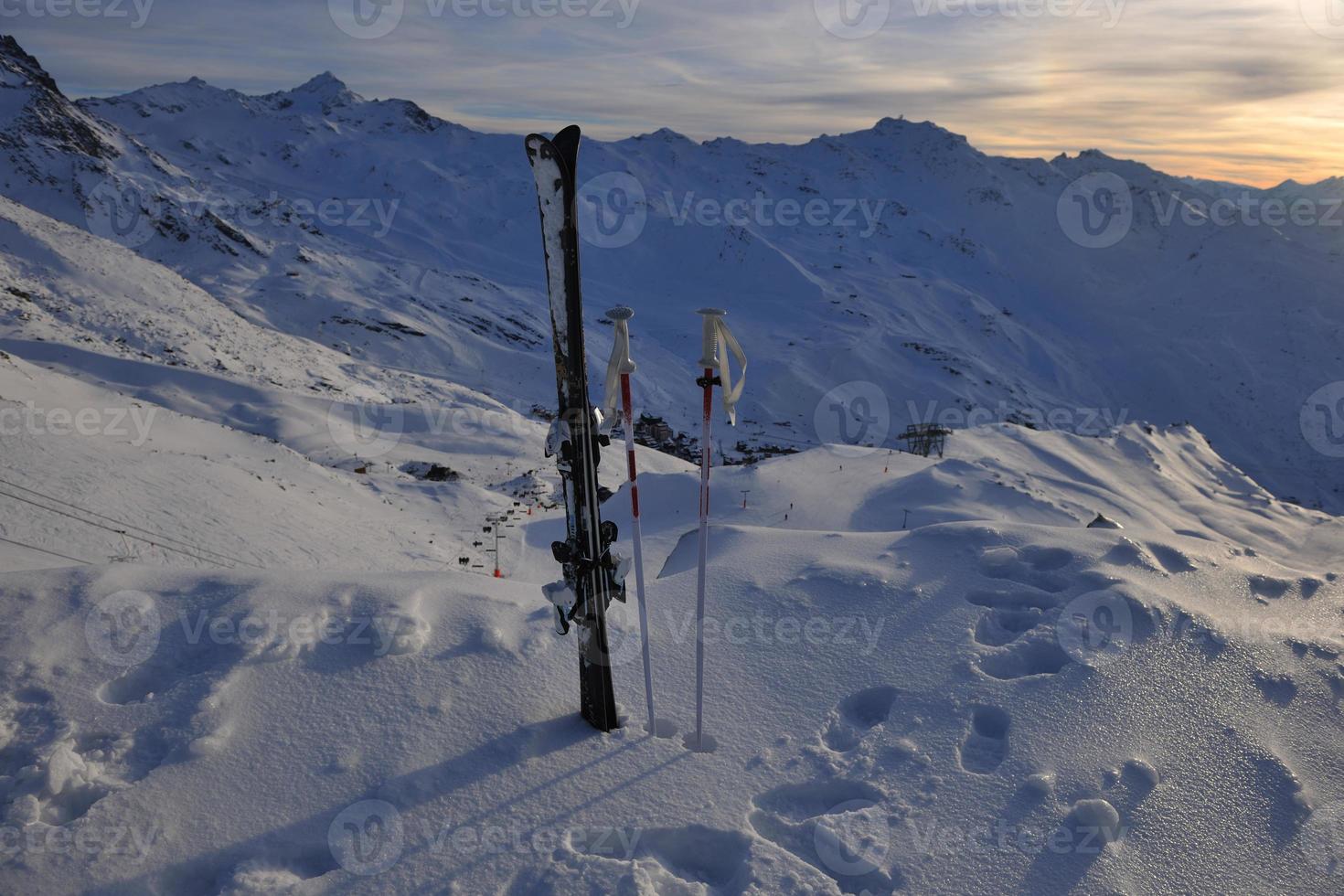 mountain snow ski sunset photo