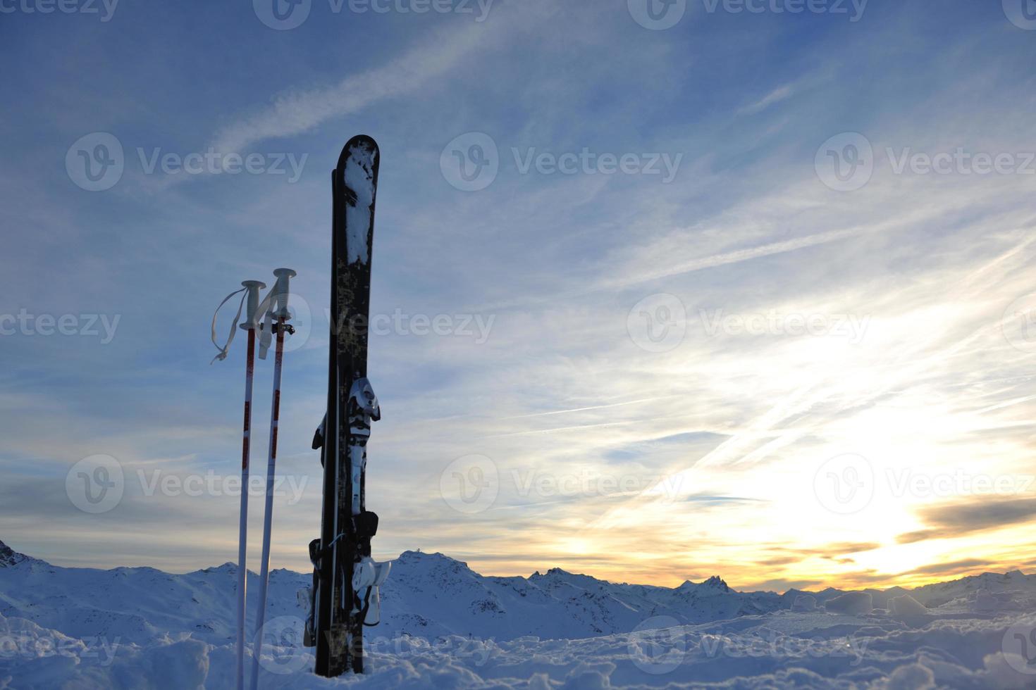 mountain snow ski sunset photo